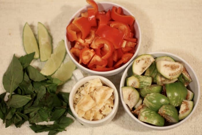 fresh ingredients prepared for thai green curry 