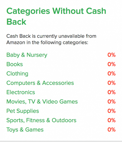 categories without cash back on Ebates