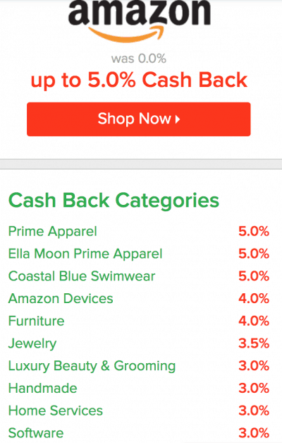 categories with cash back on Ebates