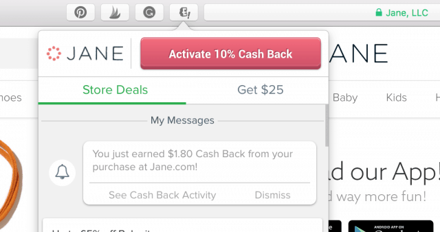 screenshot of the Ebates button activated on a computer browser showing how does Ebates work