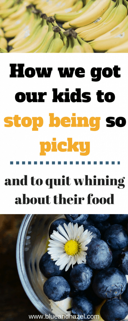 How to get a picky toddler to eat their dinner. Meal times are a fight? Want your kids to eat what you give them and not whine? See what has worked for us to get our two and four year old to eat more of what we give them. Say goodbye to the picky eaters running the show! #toddler #healthyeating #snacks #kids #blueandhazel #parenting #parentingideas #stayathomemom #toddlers #healthymom