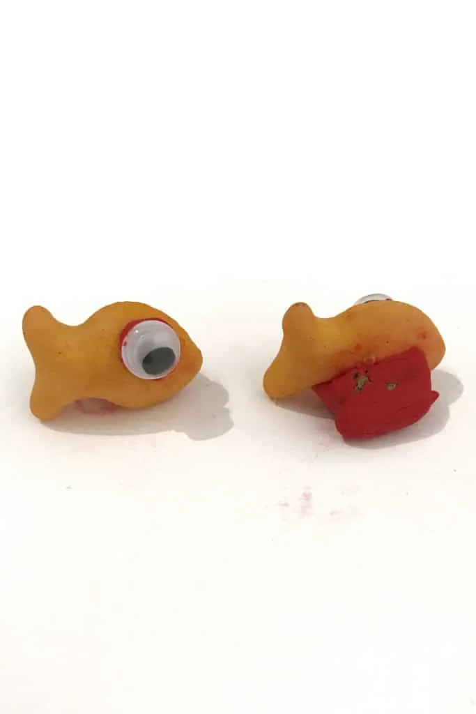 how to get your Goldfish crackers to stand up in a stop motion video using clay