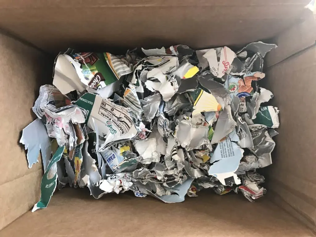 preschool recycling activities: Here are Tetra Pak cartons repurposed into packaging filler.