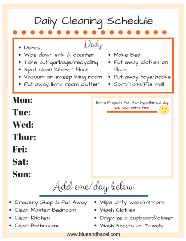 Realistic House Cleaning Schedule For Busy Moms Blue and Hazel