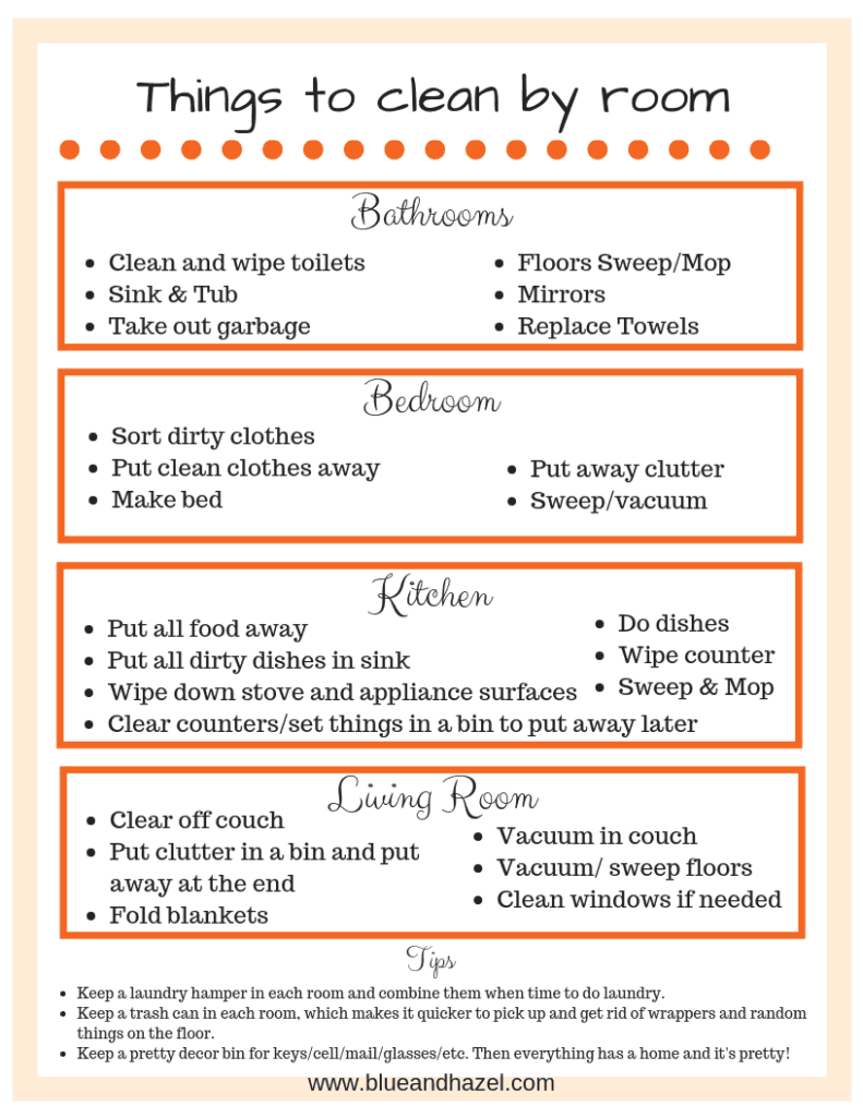  room by room cleaning checklist printable 