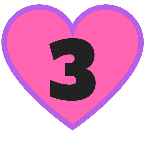 pink heart with number 3 inside