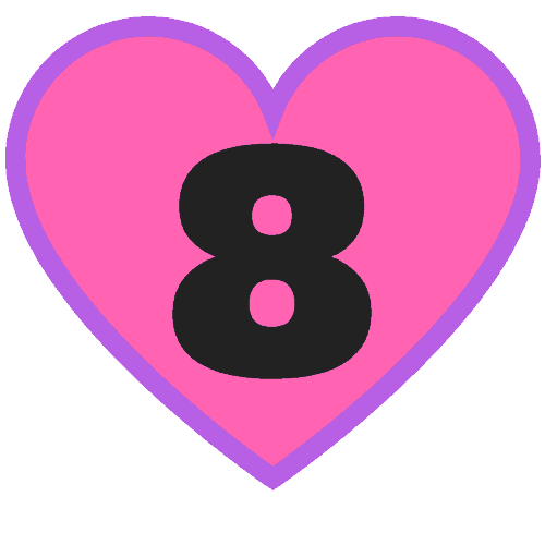 pink heart with number 8 inside
