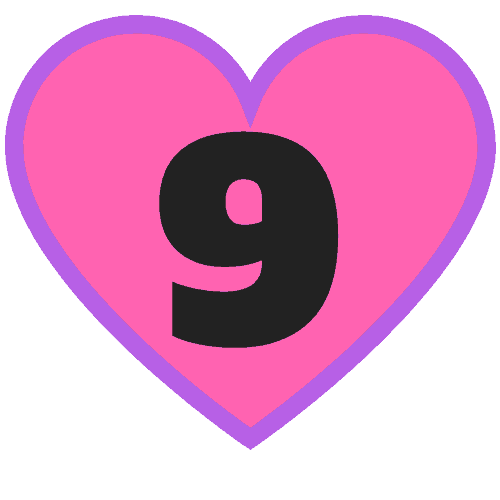 pink heart with number 9 inside