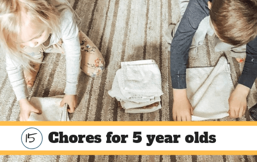 15 chores a 5 year old can do. Folding rags on the floor.