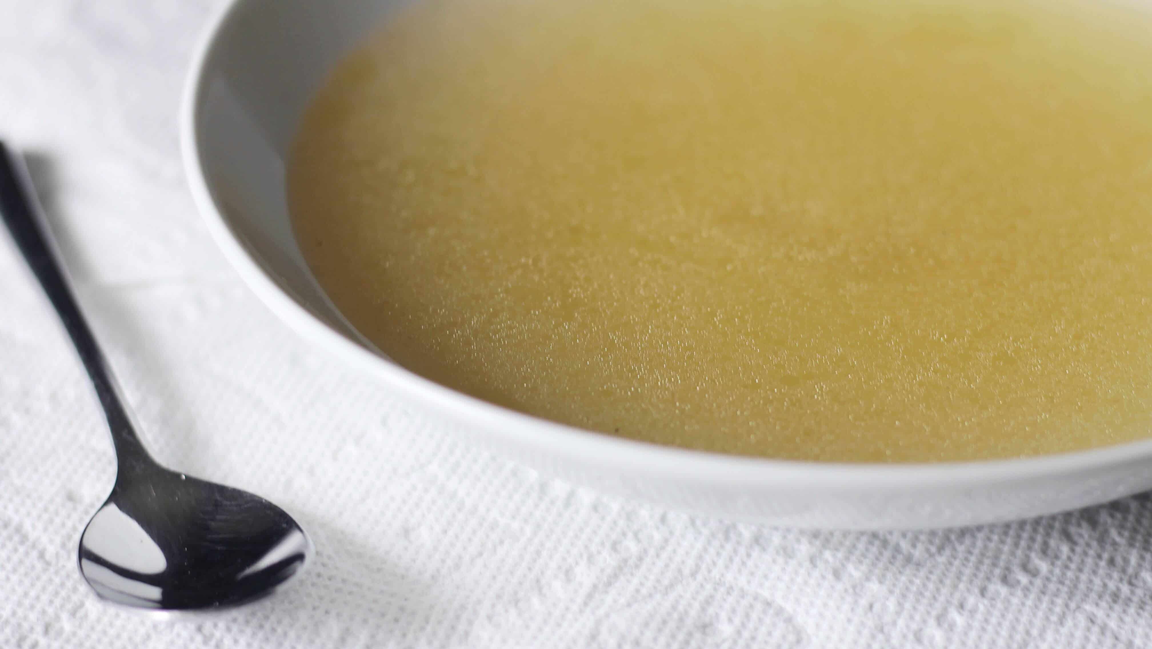 A bowl of chicken stock made in the Instant Pot