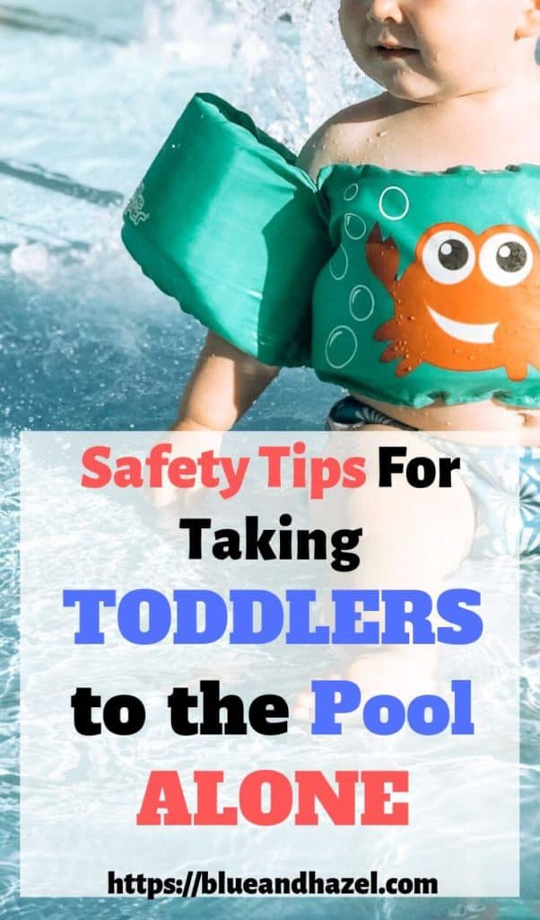 Pinterest Image of Toddler Boy wearing a puddle jumper at the pool