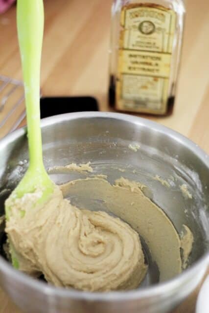 mixing up thumbprint cookie dough 