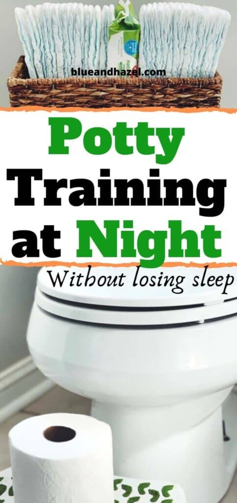 potty training at night pinterest image with photo of a toilet and toilet paper