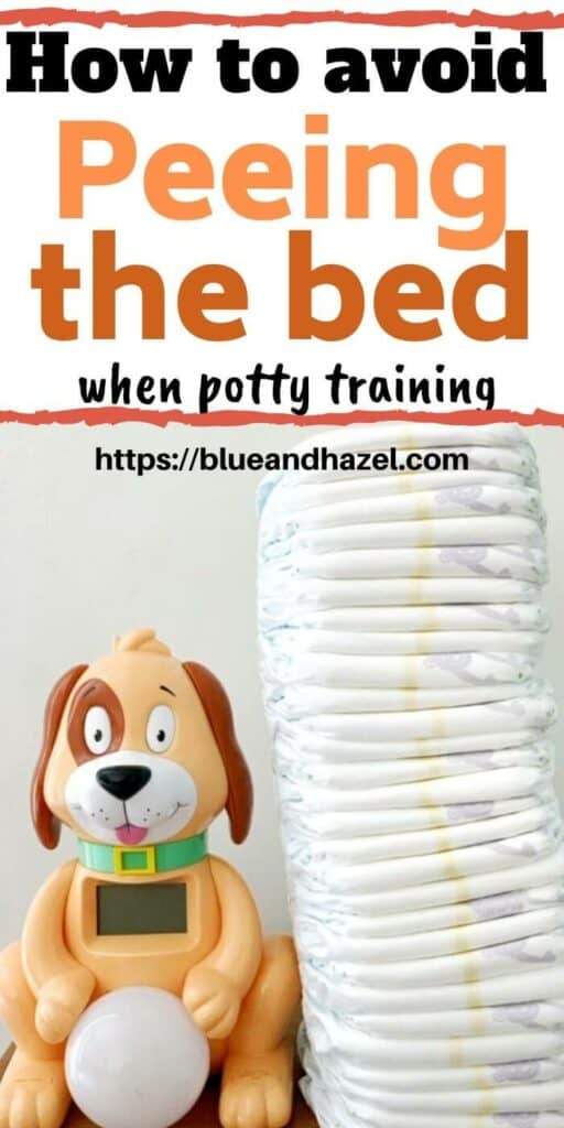 An ok to wake clock of a doggie next to a stack of diapers for night time potty training