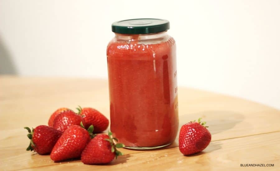 freshly made low sugar strawberry freezer jam