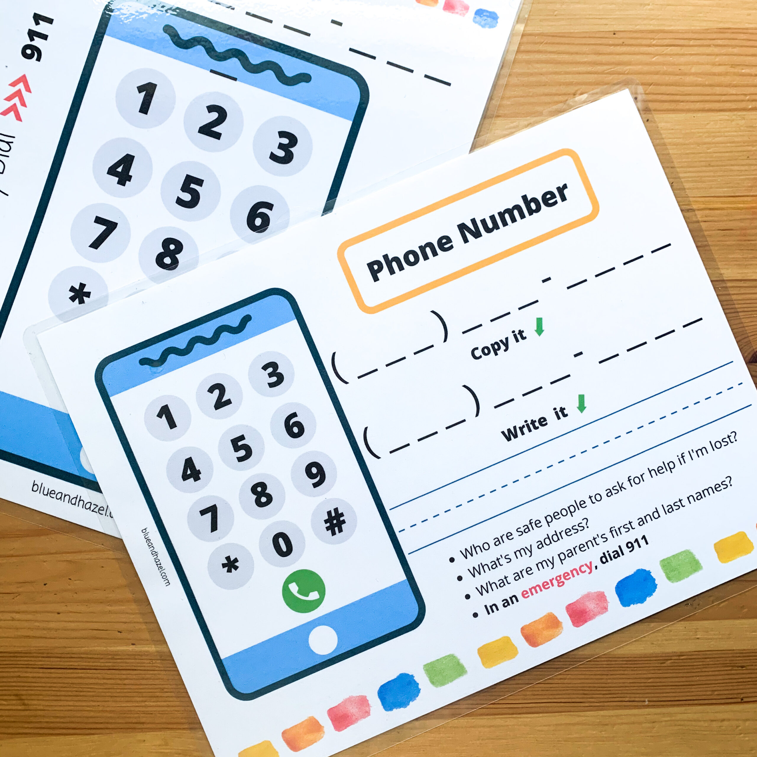 Phone number memorization printable for preschool and kindergarten students