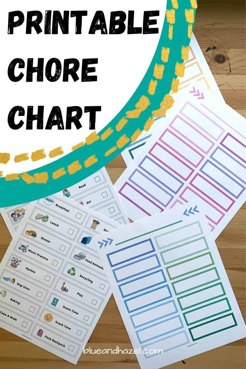 Printable preschool routine/chore chart for kids with pictures! Includes blue, pink, and rainbow templates. 