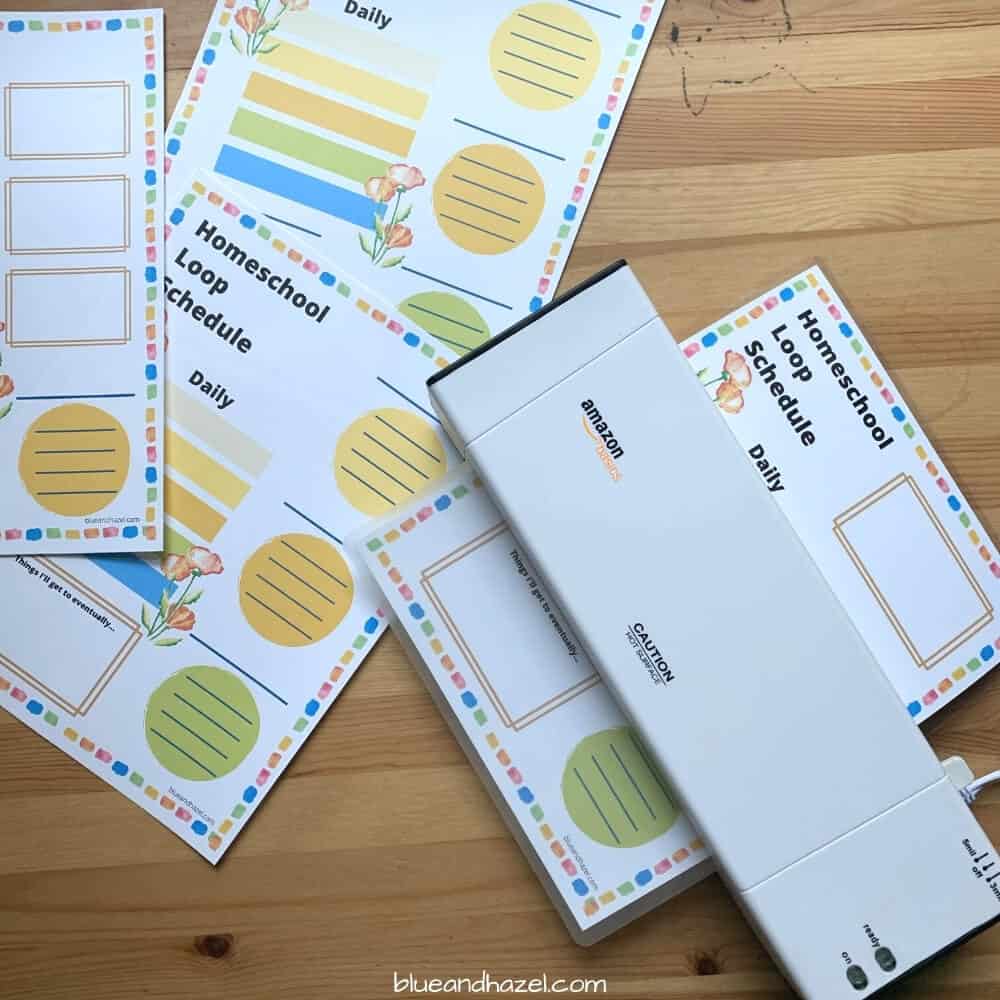 Amazon Basics laminating machine used to laminate this homeschool loop schedule. 