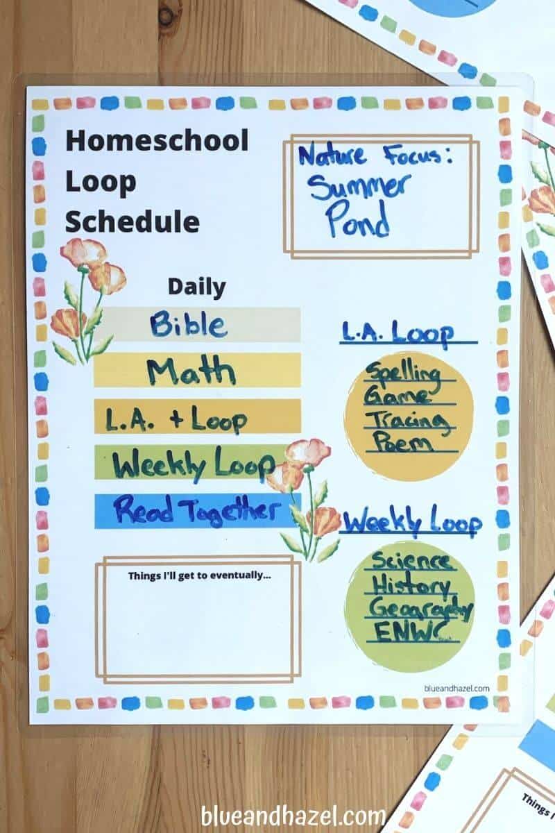 How to set up a homeschool loop schedule with two smaller loops using this loop schedule printable