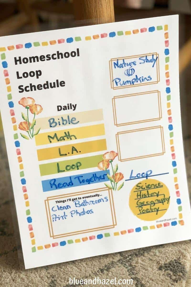 Homeschool Loop Schedule Printable with a daily list plus one loop