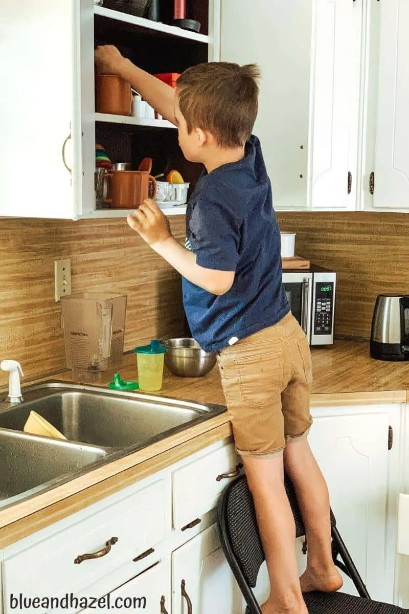 Age appropriate chores for 7 year olds, like unloading the dishwasher and helping in the kitchen. 
