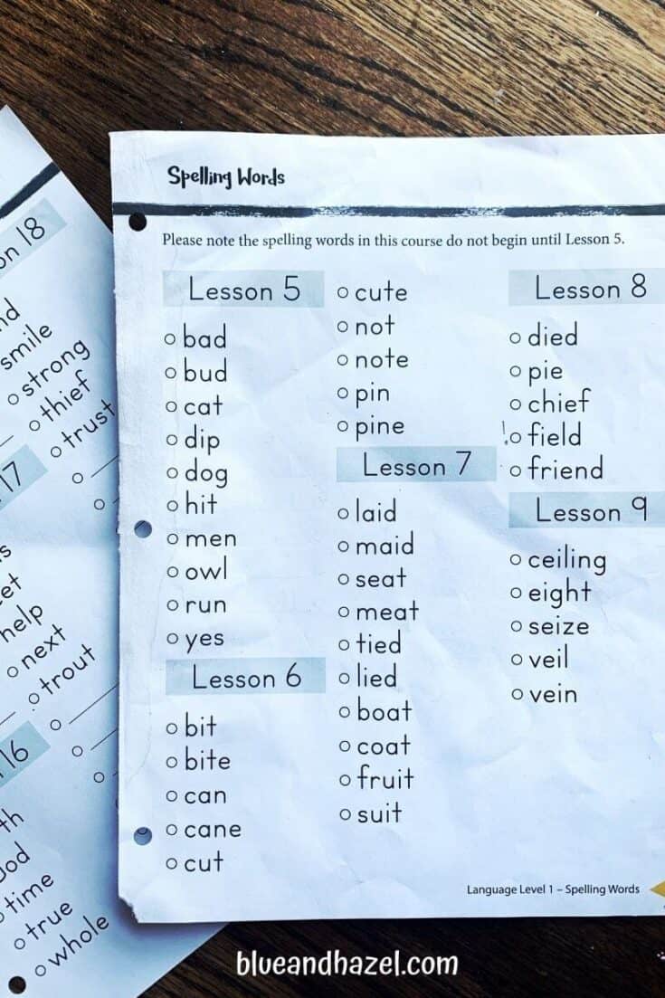 Spelling lists for 1st grade Level 1 Language Lessons For A Living Education