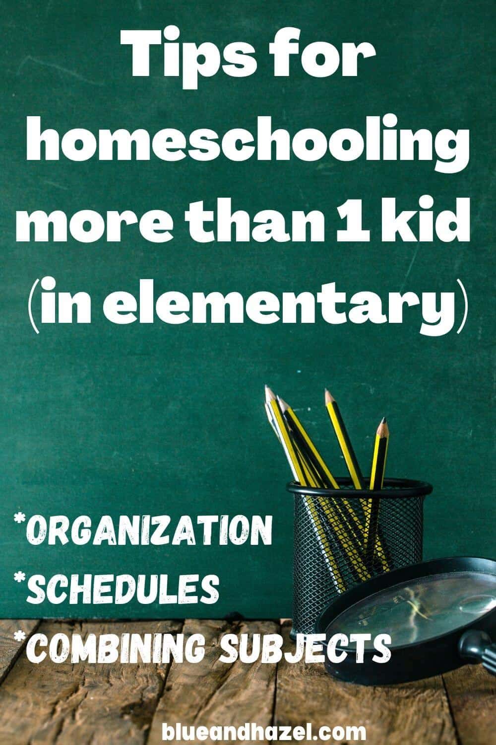 A chalkboard with words that say "tips for homeschooling more than 1 kid"