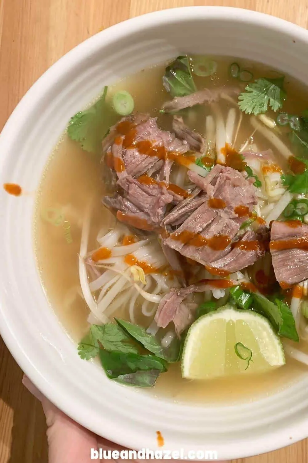 Steaming bowl of homemade beef pho