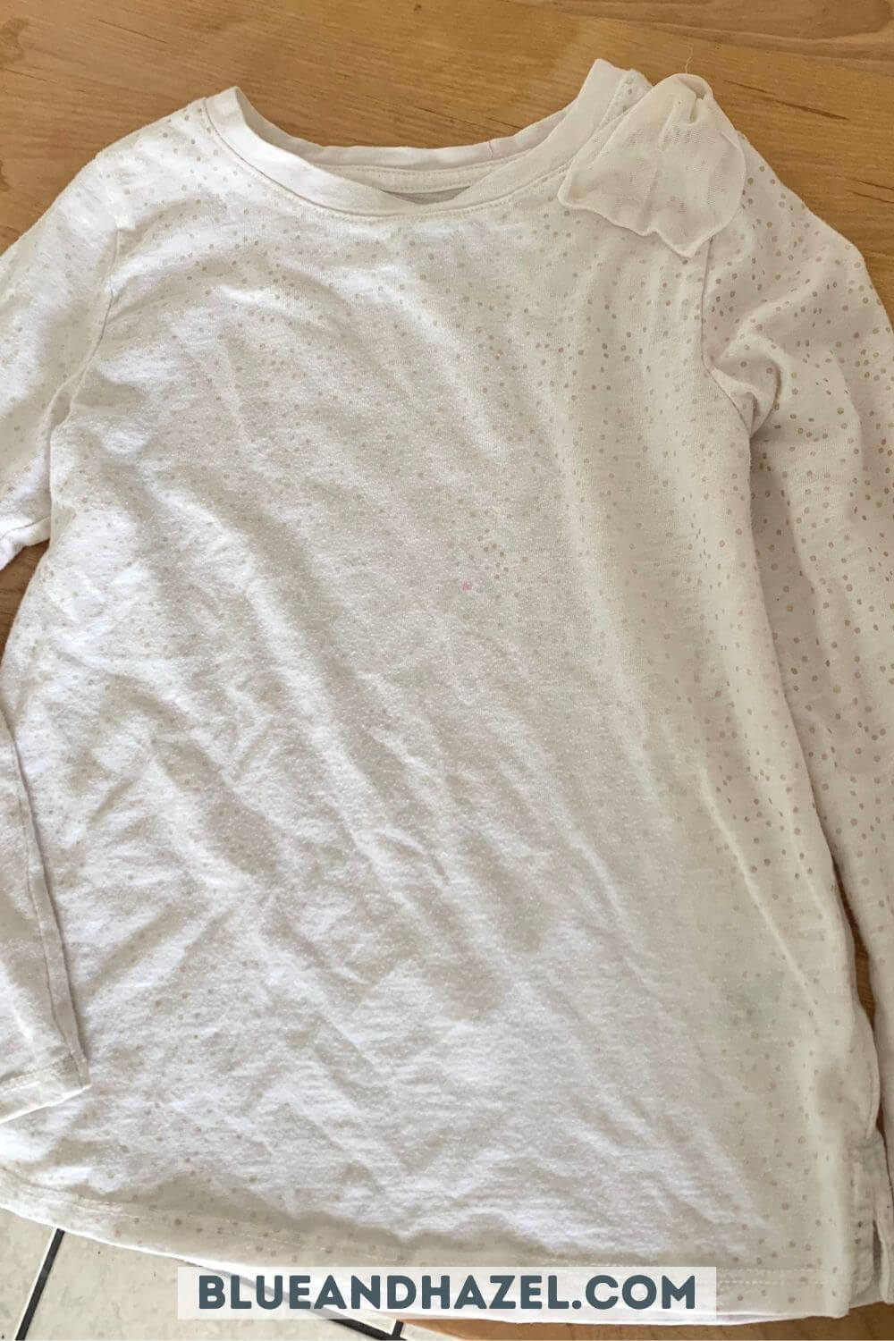 A white shirt after removing a chocolate smoothie stain with branch basics. 