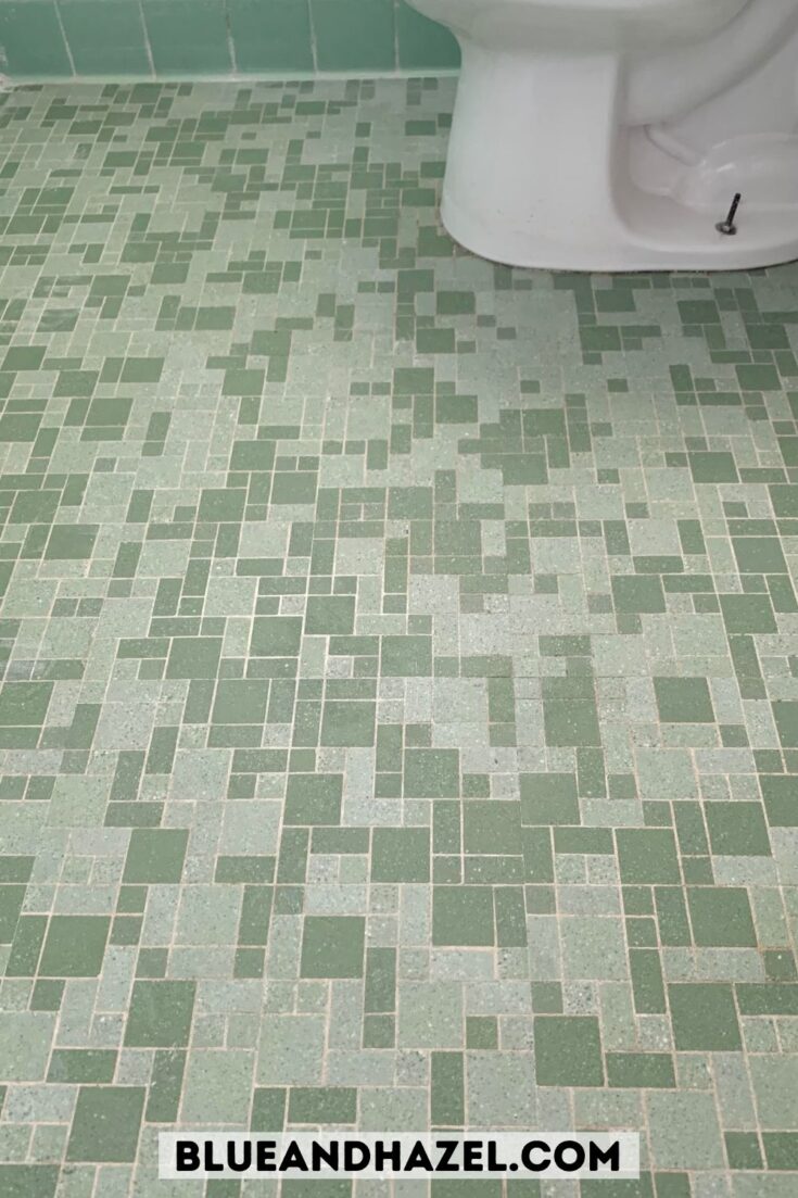 A green 1960's bathroom with white grout just cleaned using Branch Basics non toxic cleaner and oxygen boost. 