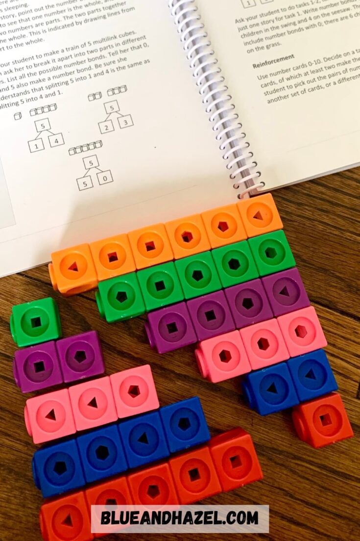 Linking cubes used to teach number bonds for Singapore Math. 