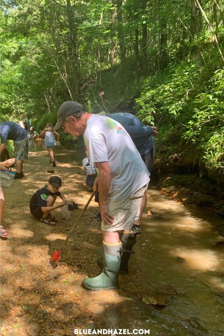 Mr. Ken finding a shark tooth for a little kid at Shark Tooth Creek. 