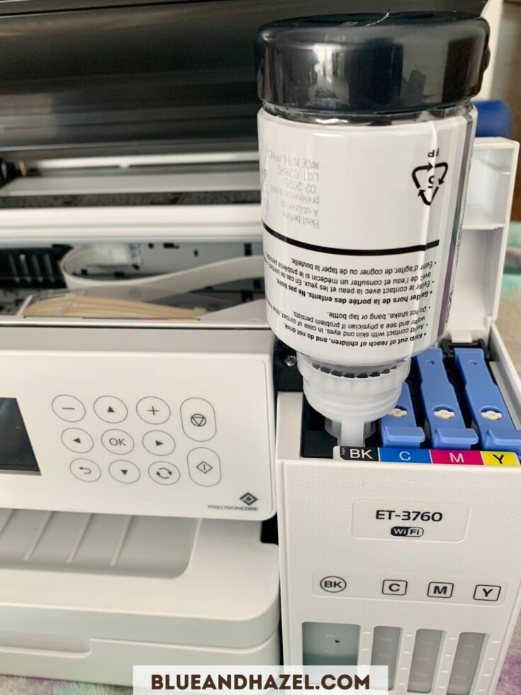 filling the black ink of a brand new Epson Ecotank 3760 printer