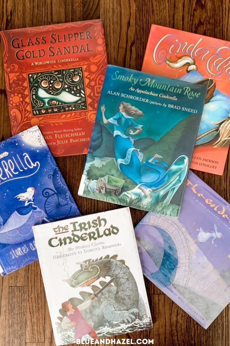 6 versions of Cinderella books, including the Irish Cinderella, Smoky Mountain Cinderella, Glass Slipper Gold Sandal, and more. 