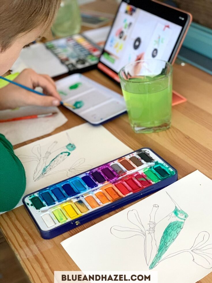 watercolor painting with kids for a 2nd grade homeschooler.