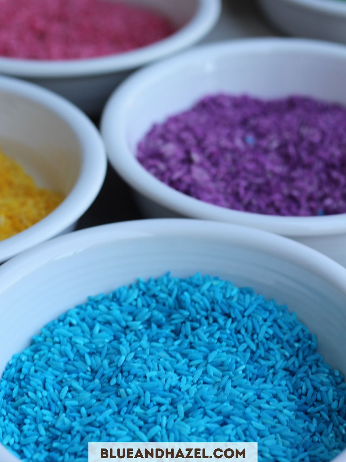 How To Dye Rice With Rubbing Alcohol And Food Coloring Blue and Hazel