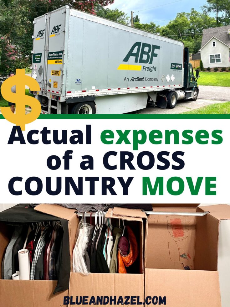 An ABF moving truck and moving boxes with text saying "Actual expenses of a cross country move"