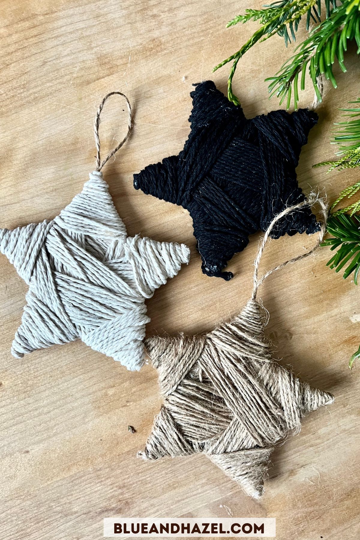 Handmade Star Twine Ornament Blue and Hazel