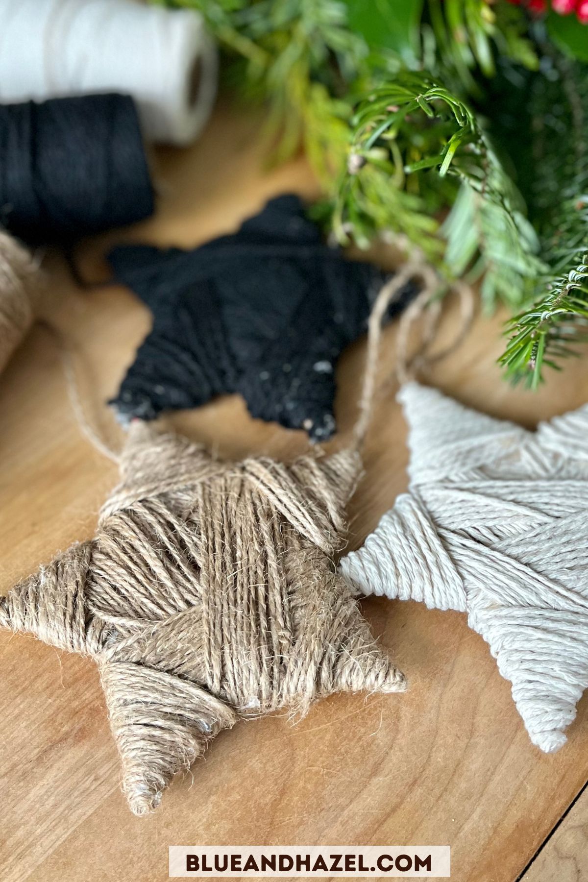 Handmade Star Twine Ornament Blue and Hazel