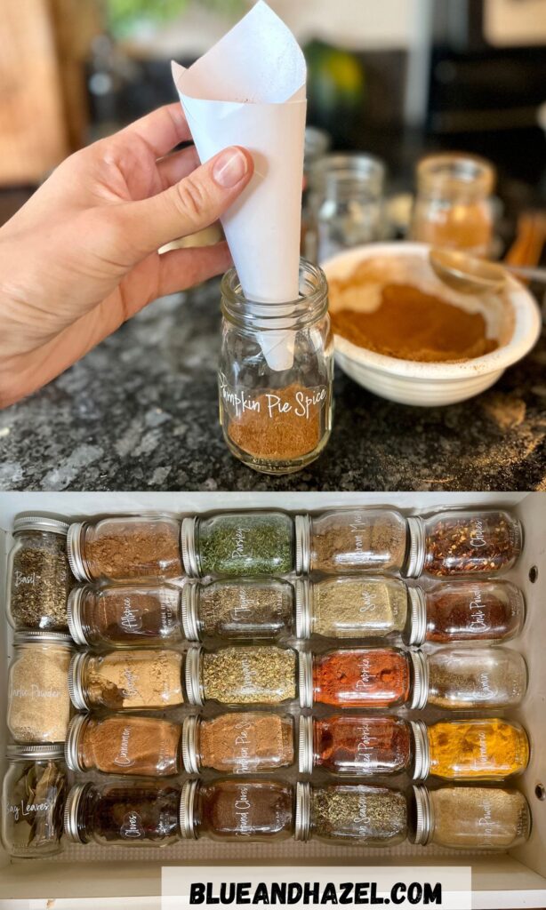 https://blueandhazel.com/wp-content/uploads/2023/01/Paper-funnel-for-Mason-Jar-Spice-refill-614x1024.jpg