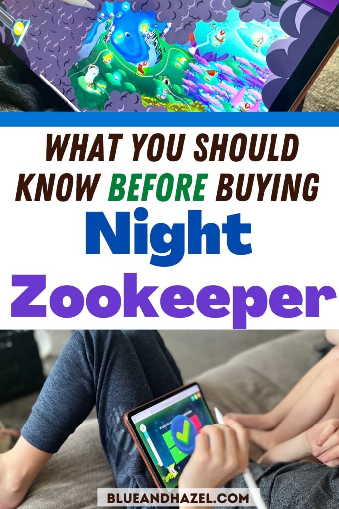 A 9 year old boy playing Night Zookeeper on an iPad for his homeschool language arts. 