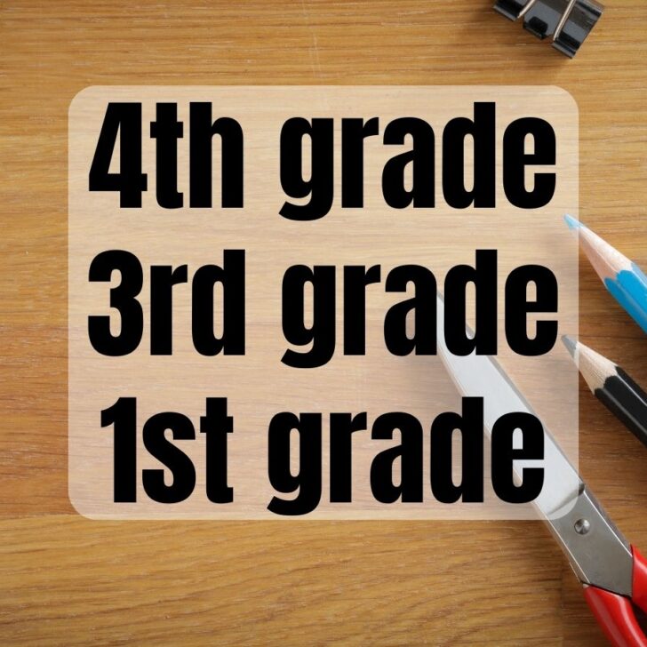 graphic of a desk and pencils saying 4th grade, 3rd grade, 1st grade